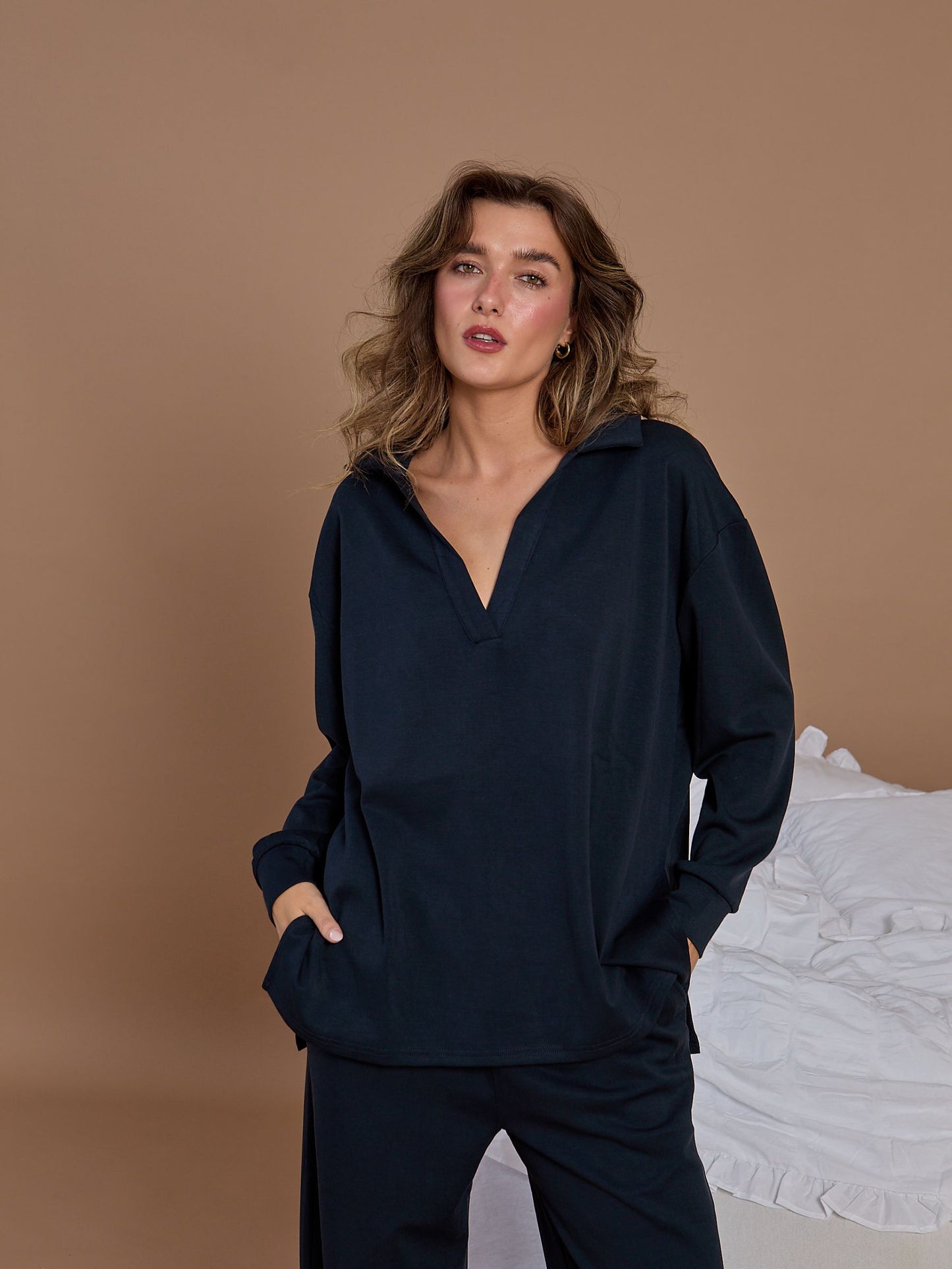 Navy Collar Lounge Set