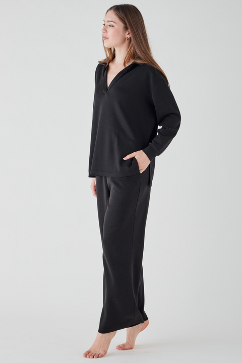 Women's Collar Lounge Set - Kohl Black