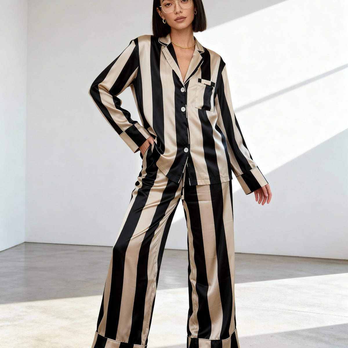 Black Stripe Trouser Set