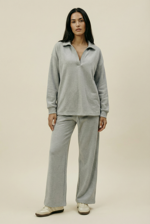 Women's Collar Lounge Set - Grey Marl