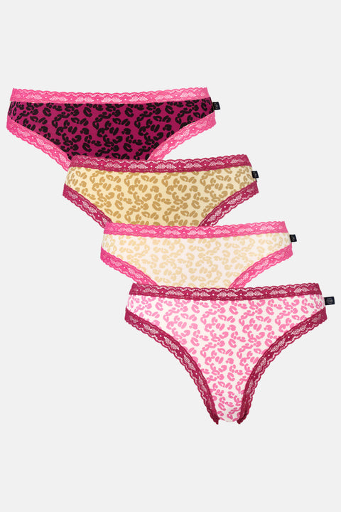 Multipack! 4 Pairs of Women's Bamboo Lace Thongs – Leopard Rose