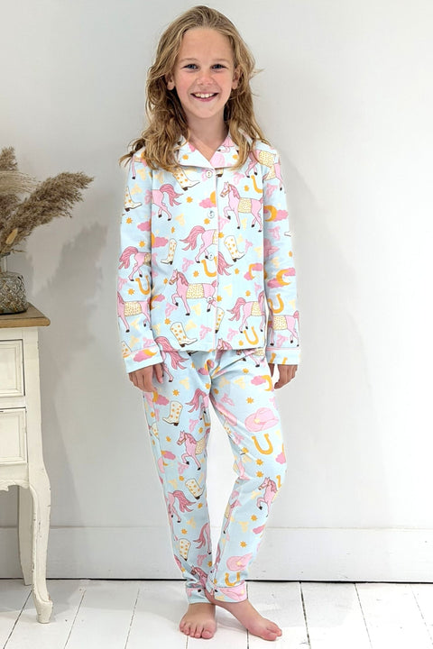 Kids Brushed Cotton Jersey Pyjama Trouser Set - Pink Pony