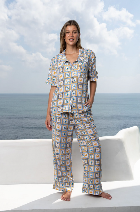 Women's Frill Collar Pyjama Trouser Set - Seashell