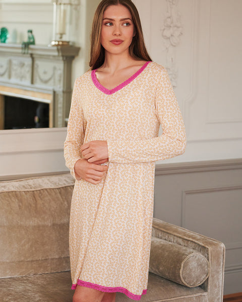 Women's Bamboo Lace Relaxed Nightdress - Leopard Rose