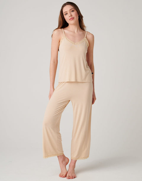 Women's Bamboo Lace Camisole Pyjama Set – Soft Sand