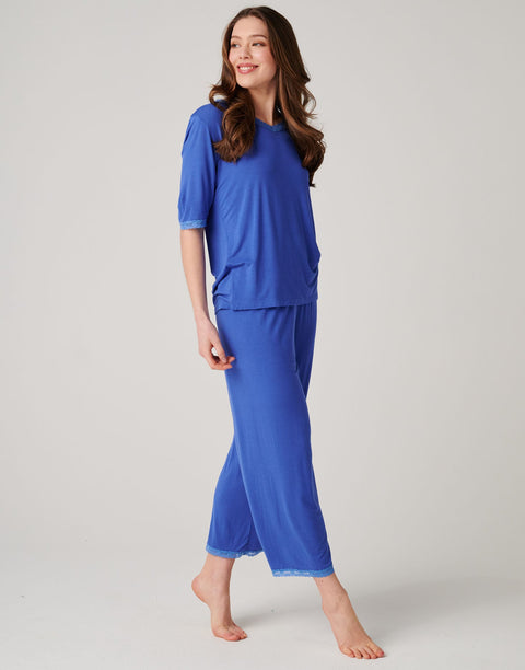 Women's Bamboo Lace Pyjama Set – Ultra Blue
