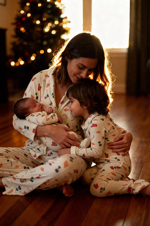 Kids Pointelle Pyjama Trouser Set - Christmas Babyccino & Croissant
