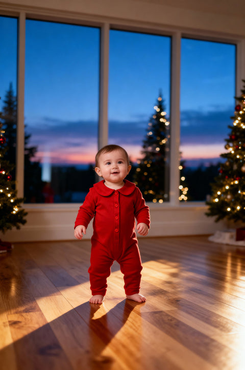 Baby Cotton Romper Suit - Christmas Soft Red
