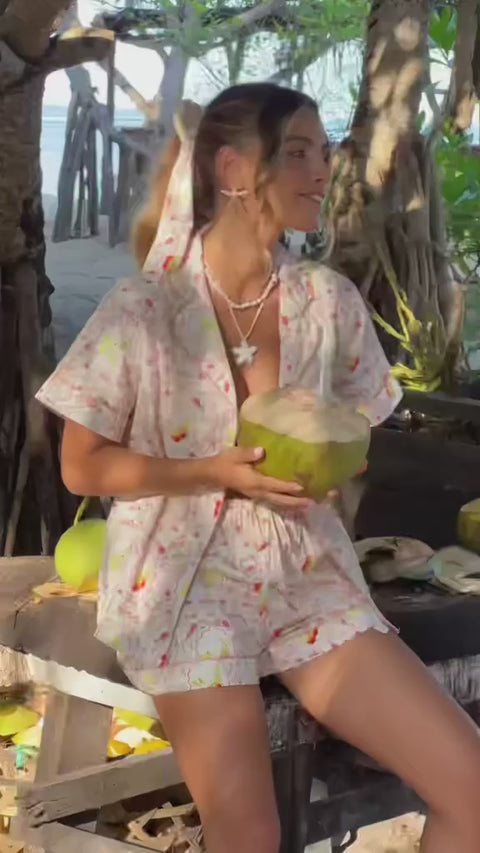 Women's Cotton Pyjama Short Set - Citrus Tiles