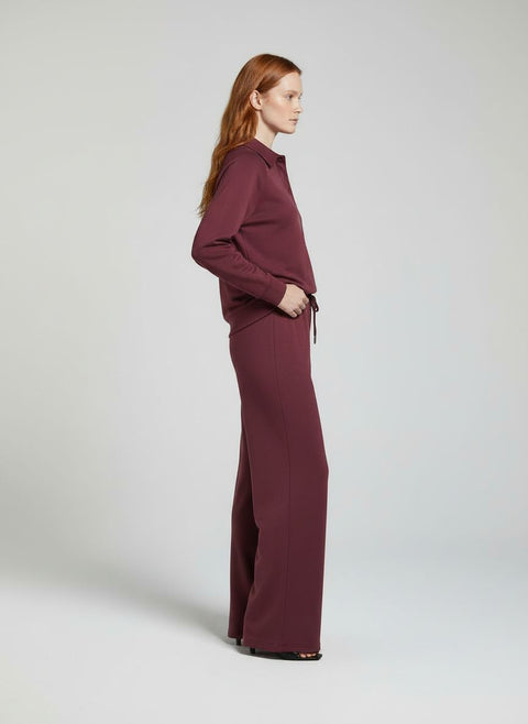 Women's Button Collar Lounge Set - Burgundy