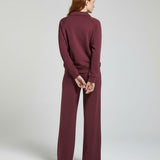 Women's Button Collar Lounge Set - Burgundy