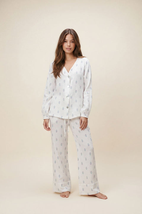 Women's Muslin V-Neck Pyjama Trouser Set - Floral