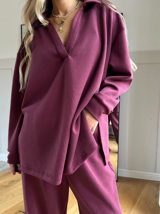 Burgundy Collar Lounge Set
