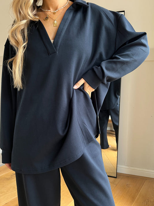 Navy Collar Lounge Set