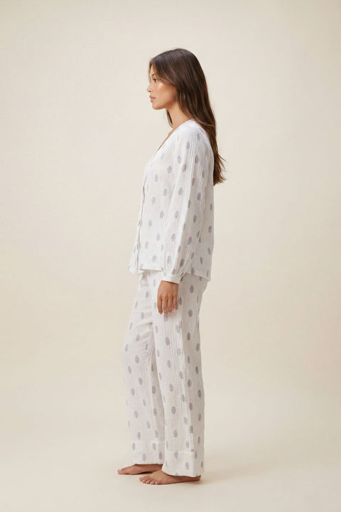 Women's Muslin V-Neck Pyjama Trouser Set - Floral
