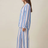 Women's Cotton V-Neck Pyjama Trouser Set - Stripe