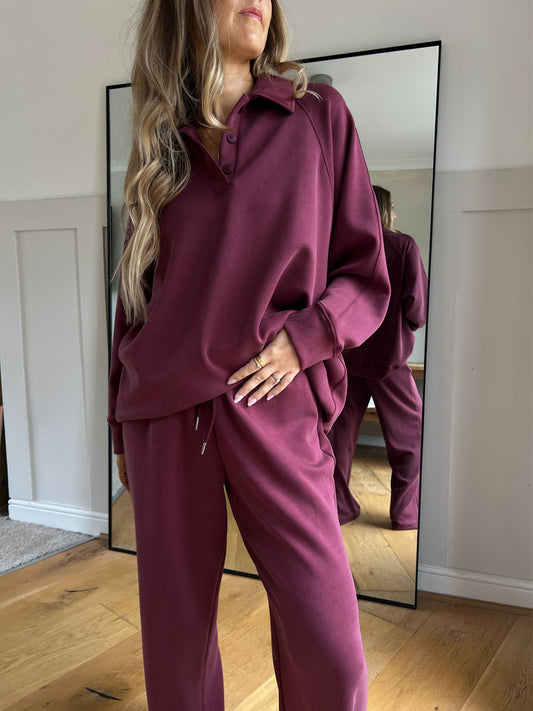 Burgundy Button Collar Lounge Set