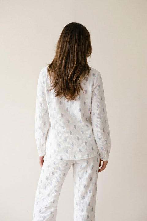 Women's Muslin V-Neck Pyjama Trouser Set - Floral