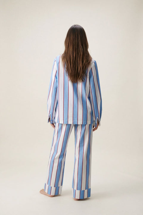 Women's Cotton V-Neck Pyjama Trouser Set - Stripe