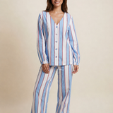 Women's Cotton V-Neck Pyjama Trouser Set - Stripe