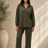 Women's Collar Lounge Set - Olive