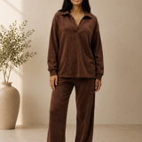 Women's Collar Lounge Set - Chocolate