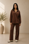 Women's Collar Lounge Set - Chocolate