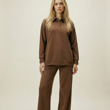 Women's Button Collar Lounge Set - Chocolate