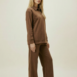 Women's Button Collar Lounge Set - Chocolate