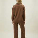 Women's Button Collar Lounge Set - Chocolate