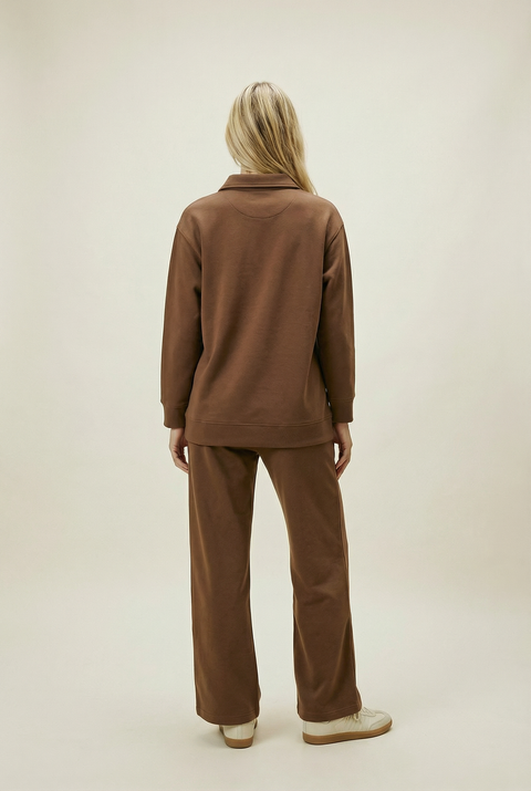 Women's Button Collar Lounge Set - Chocolate