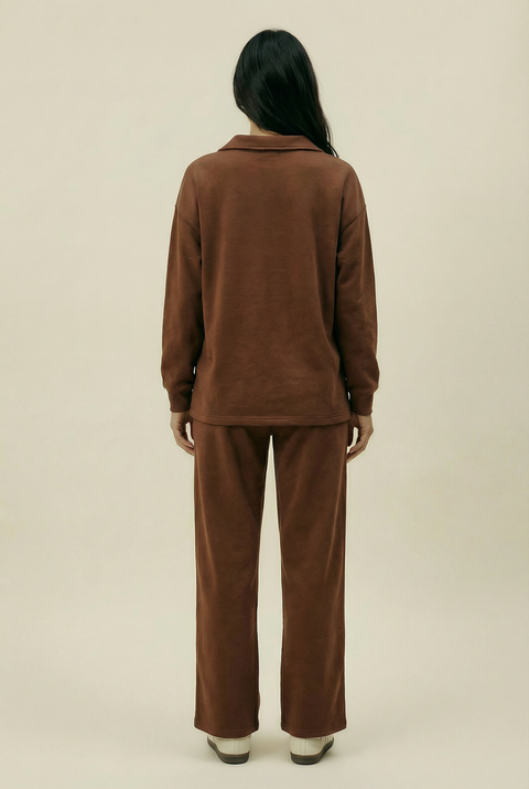 Women's Collar Lounge Set - Chocolate