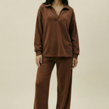 Women's Collar Lounge Set - Chocolate