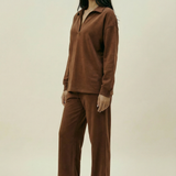 Women's Collar Lounge Set - Chocolate
