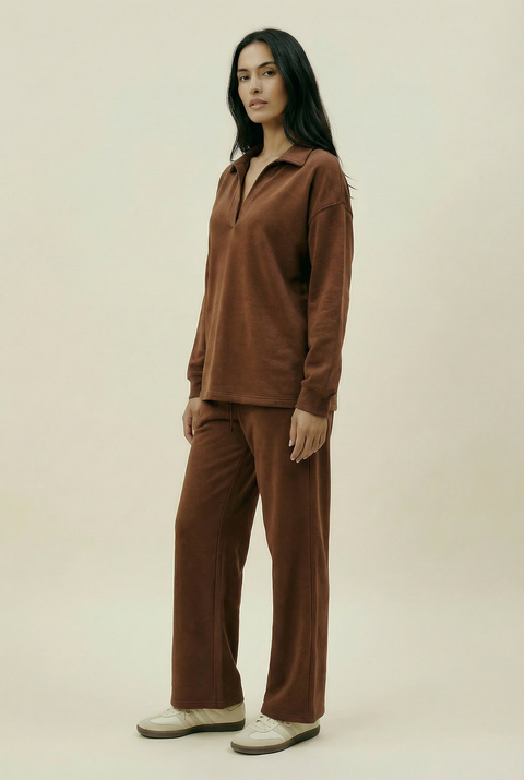 Women's Collar Lounge Set - Chocolate