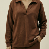 Women's Collar Lounge Set - Chocolate
