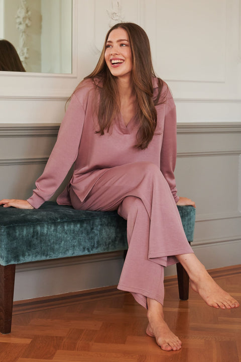 Women's Collar Lounge Set - Dusty Pink