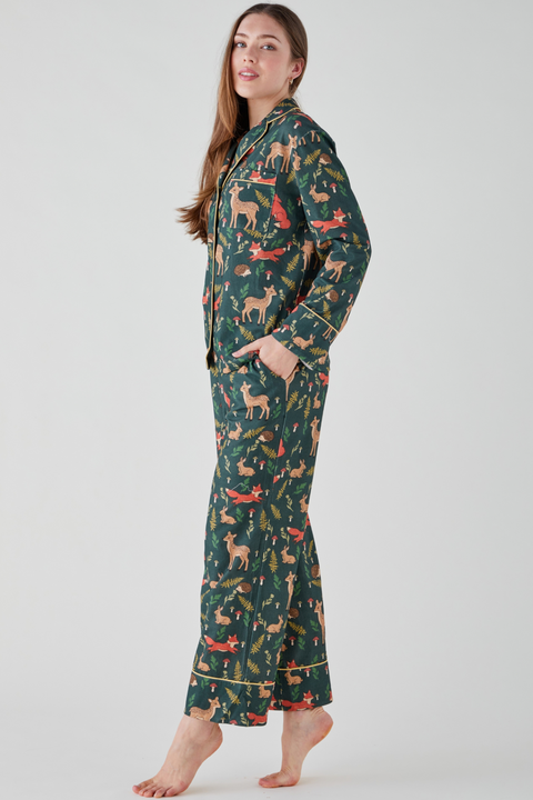 Women's Brushed Cotton Jersey Pyjama Trouser Set - Enchanted Wood