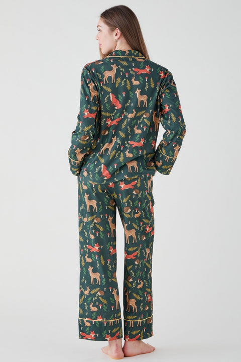 Women's Brushed Cotton Jersey Pyjama Trouser Set - Enchanted Wood