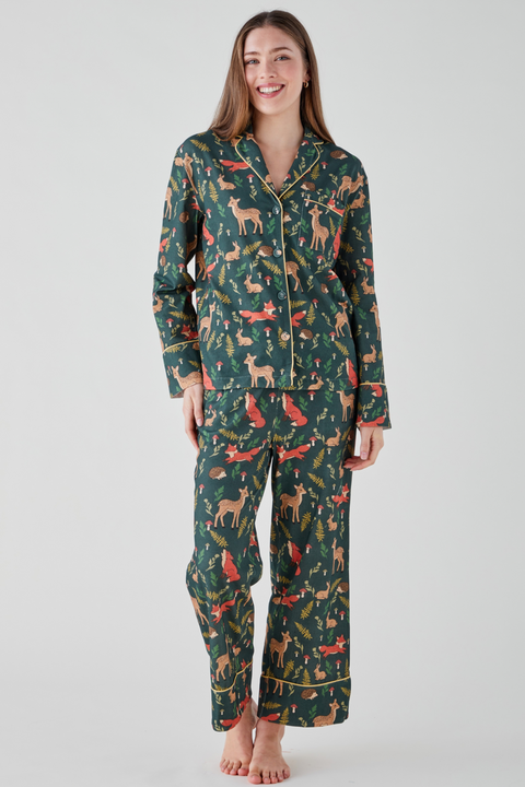 Women's Brushed Cotton Jersey Pyjama Trouser Set - Enchanted Wood