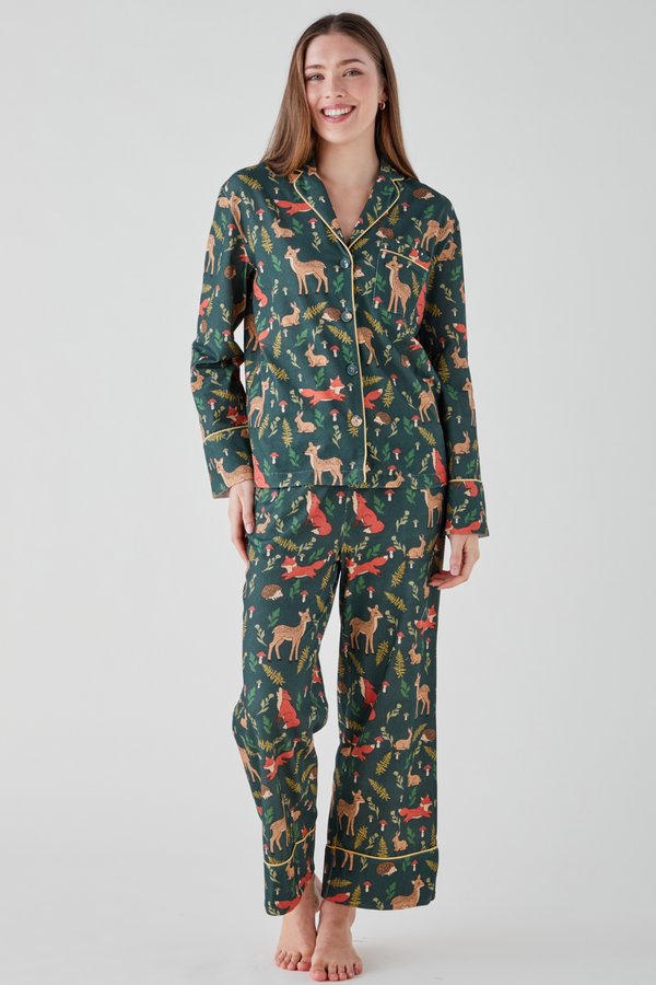 Women's Brushed Cotton Jersey Pyjama Trouser Set - Enchanted Wood