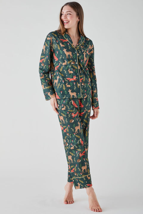 Women's Brushed Cotton Jersey Pyjama Trouser Set - Enchanted Wood