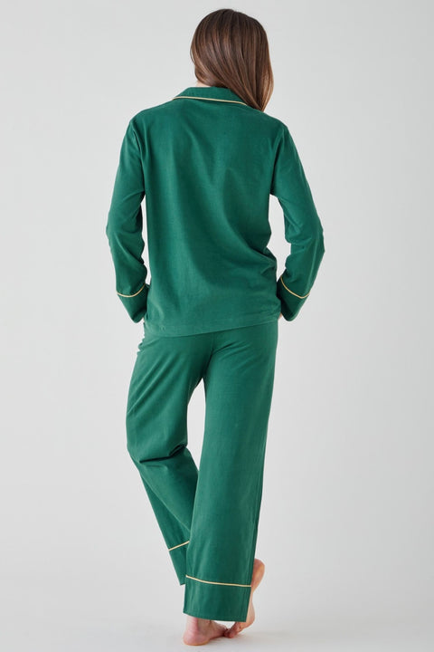Women's Brushed Cotton Jersey Pyjama Trouser Set - Forest Green