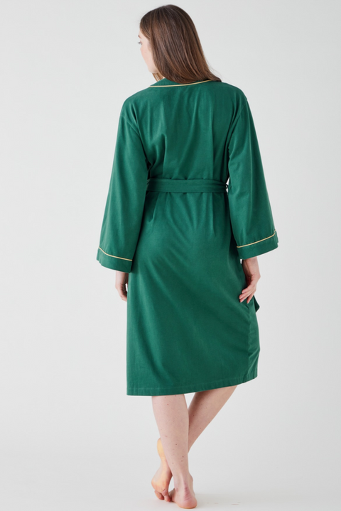 Women's Brushed Cotton Jersey Robe - Forest Green