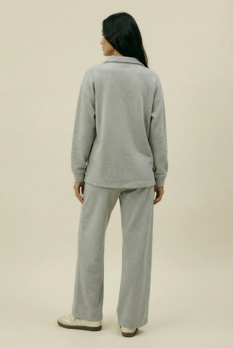 Women's Collar Lounge Set - Grey Marl