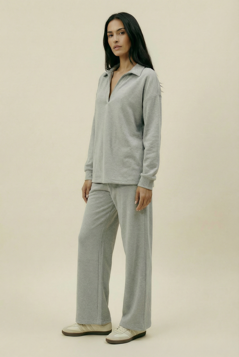 Women's Collar Lounge Set - Grey Marl