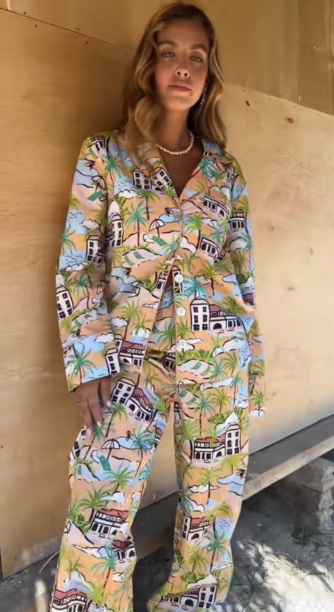 Women's Cotton Pyjama Trouser Set - Landscape