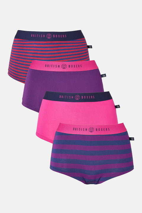 Multipack! 4 Pairs of Women's Bamboo Hipster Boxer Briefs – Cherry Pie