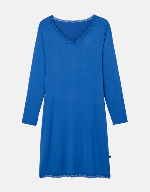 Women's Bamboo Lace Relaxed Nightdress - Blue Moon