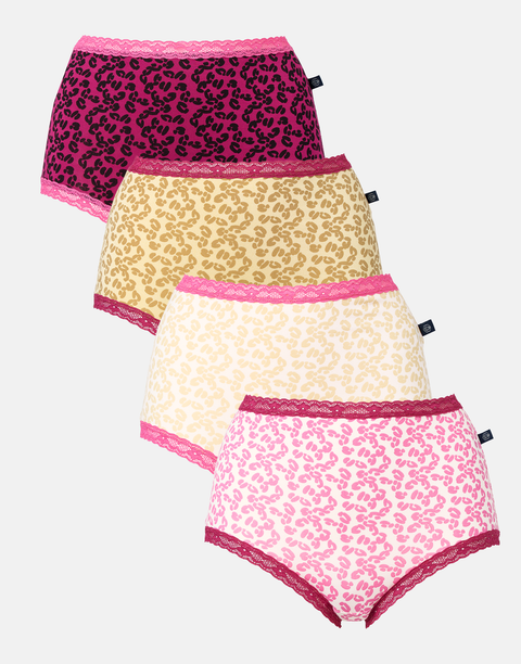 Multipack! 4 Pairs of Women's Bamboo Lace Full Briefs – Leopard Rose